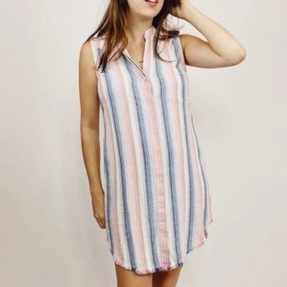 Cloth & Stone Sleeveless Button Down Shirt Dress Frayed Hem Size M Linen Blend - Picture 2 of 13